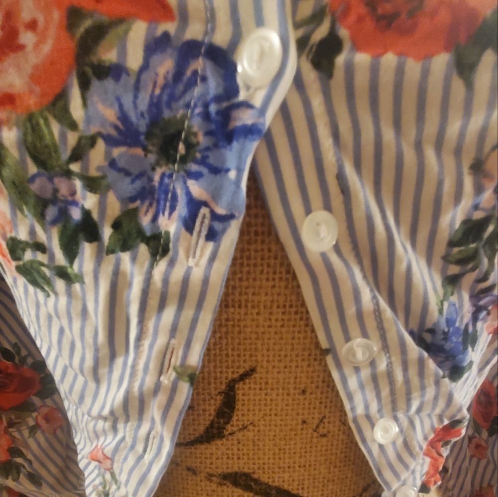 Floral Striped Button-Up Blouse - Picture 3 of 4